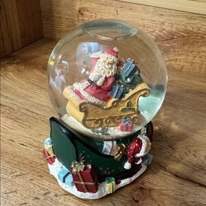 Hallmark Santa Snow Globe with Gold and Green Accents
